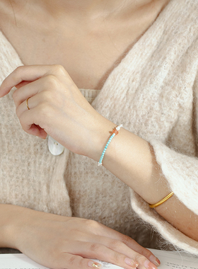 【秋冬特惠】时倾国风天然绿松石新中式轻奢小众珍珠手链串珠饰品