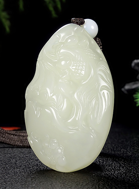 天然新疆和田玉鱼手把件籽料羊脂玉莲花金鱼把玩件连年有余玉挂件