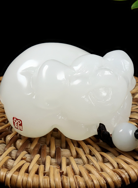 天然玉石新疆和田玉白玉籽料生肖猪把件挂件羊脂玉招财玉猪手把件