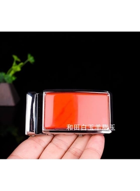 天然新疆和田玉红玉皮带扣玉面镶嵌男款腰带扣红红火火本命年把件