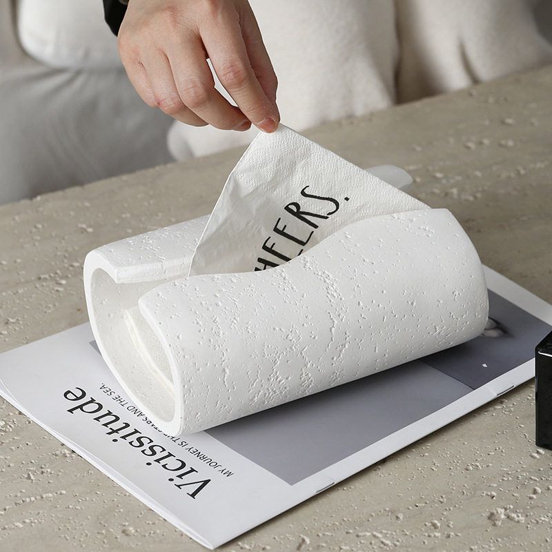 MOMO高端洞石纸巾盒客厅酒店高档轻奢高级感桌面茶几创意侘寂风 - 图2