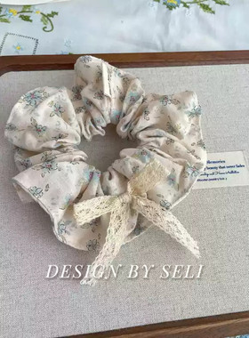 梦幻碎花布艺大肠圈法式复古油画风韩系女头绳网蝴蝶结田园风头饰
