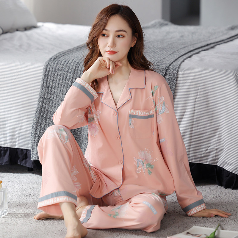 春秋季纯棉长袖开衫款可外穿睡衣 姵娇兰睡衣/家居服套装