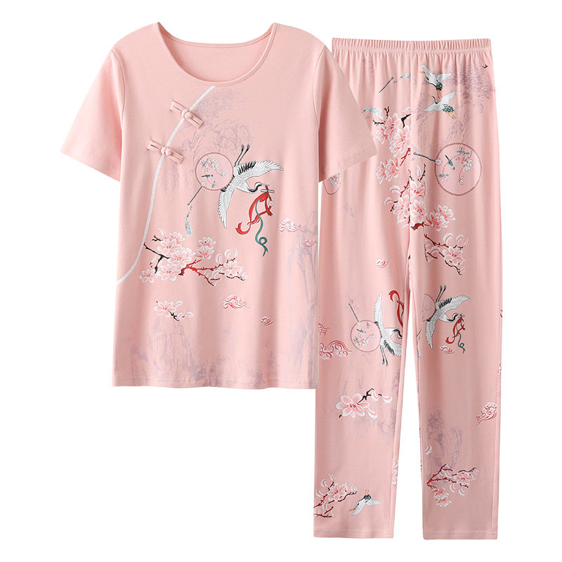 中年短袖夏天纯棉套头休闲女睡衣 姵娇兰睡衣/家居服套装