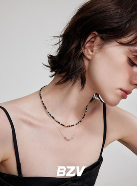 BZV夜幕黑色串珠碎银纯银项链