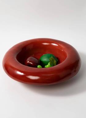 意式创意简约中古果盘法式枣红果盘原型样板房客厅茶几装饰品摆件