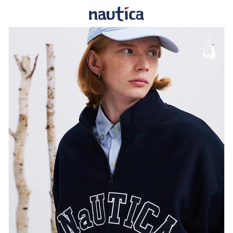 【官方正品】nautica白帆 日系中性宽松大logo半拉链卫衣KW3318 - 图3