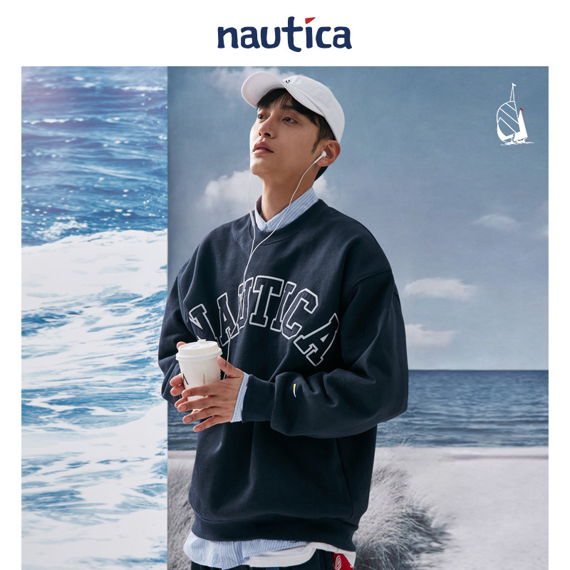 【明星同款】nautica Japan日系无性别大logo重磅圆领卫衣KW1403-图3