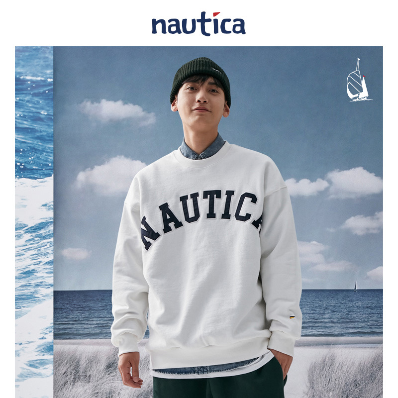 【明星同款】nautica Japan日系无性别大logo重磅圆领卫衣KW1403-图1