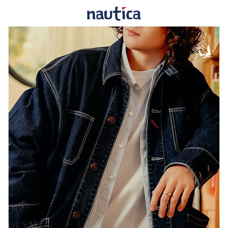 【明星同款】nautica 白帆日系无性别廓形牛仔夹克工装外套JW3121,淘宝优惠券,粉丝福利购,淘宝优惠卷