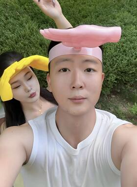 粉系手掌遮阳帽！双手掌遮阳帽搞怪发箍夏季出门防紫外线防晒帽子