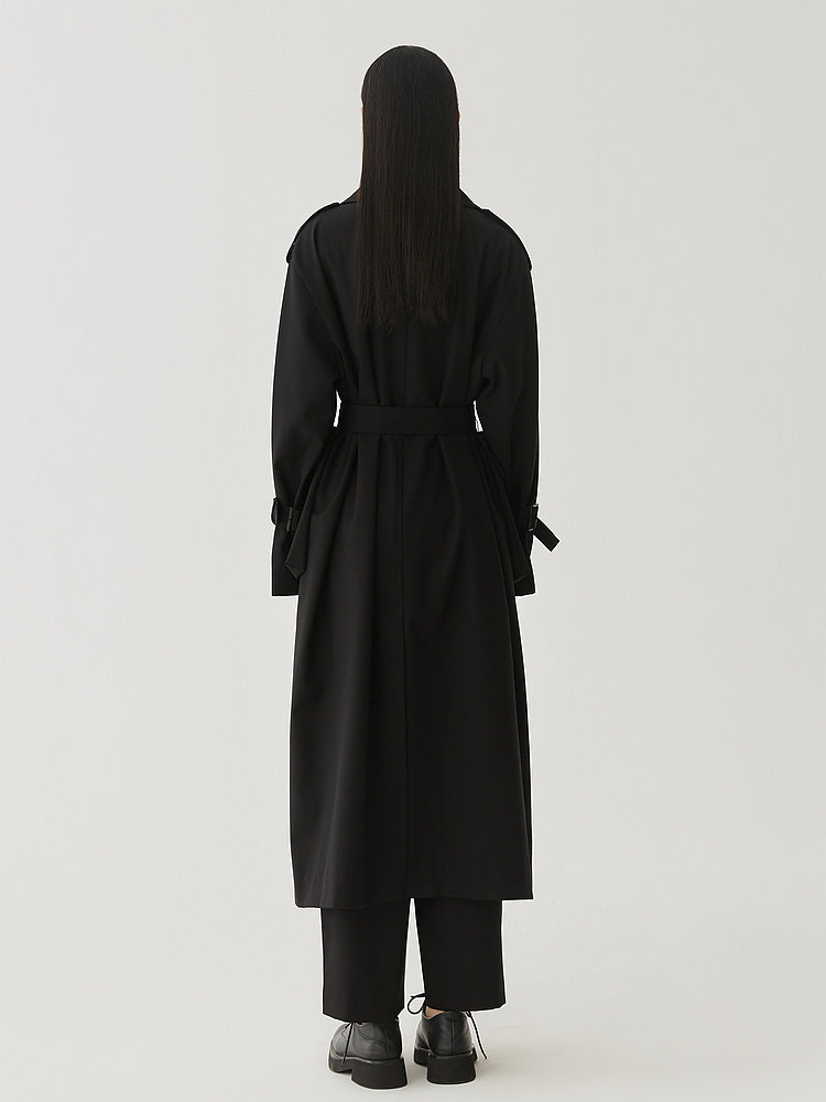 AUM噢姆春季廓形黑色呢子风衣外套女,淘宝优惠券,粉丝福利购,淘宝优惠卷