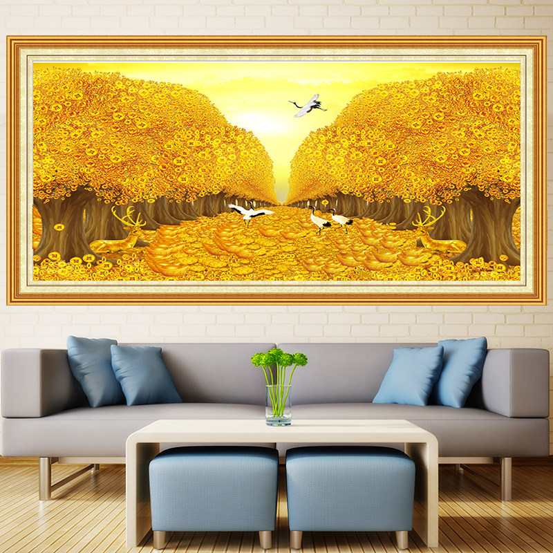 黄金满地自粘油画布现代发财树大道壁画沙发背景墙贴纸客厅装饰画,淘宝优惠券,粉丝福利购,淘宝优惠卷