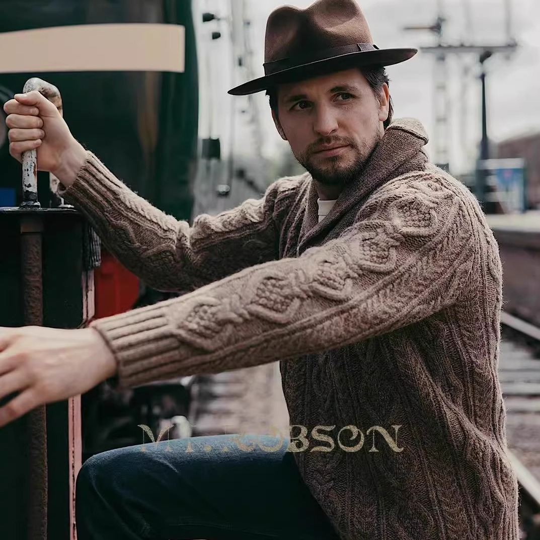 MT.Robson 重磅羊毛圆领衫套头衫毛衣美式复古阿兰羊毛进口粗针 - 图2