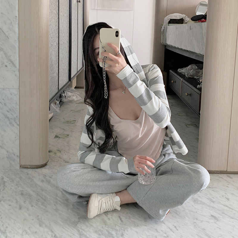 Boamarket条纹帽衫 灰色休闲运动裤女卫衣两件套减龄时尚连帽显瘦,淘宝优惠券,粉丝福利购,淘宝优惠卷
