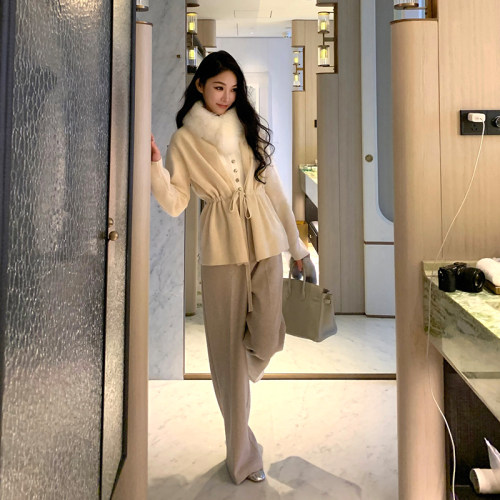Boamarket 质感升级 lp燕麦色羊毛休闲裤女2024秋冬新款宽松裤子 - 图3