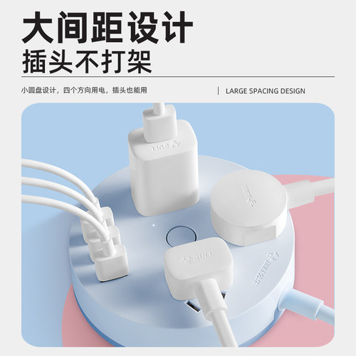 公牛插座面板多孔挂墙插排宿舍用红牛usb排插拖线板圆形插板带线3 - 图1