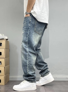 Men's mid waist perforated casual pants男士中腰破洞休闲长裤