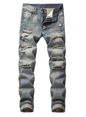 Men's ripped slim straight leg pants 男士破洞修身直筒长裤