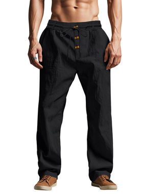 Men's buttoned casual straight leg pants男士纽扣休闲直筒裤
