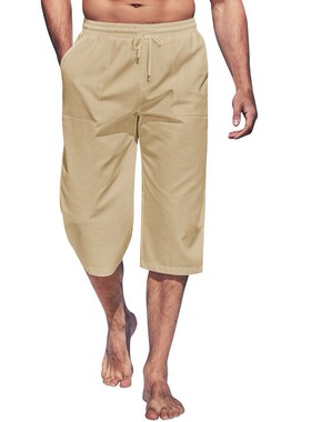 Men's mid waist straight leg cropped pants男士中腰直筒七分裤