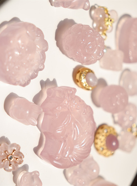 粉水晶天然元荷手作吊坠雕刻件