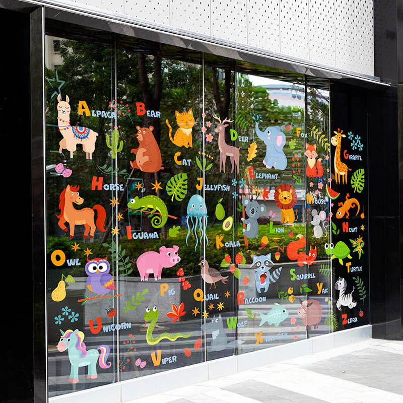 卡通动物字母数字早教挂图玻璃静电贴画幼儿园教室布置看图学英文,淘宝优惠券,粉丝福利购,淘宝优惠卷
