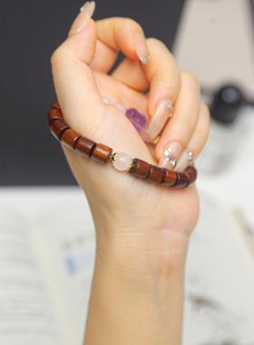 新中式天然粉水晶缅甸花梨手串