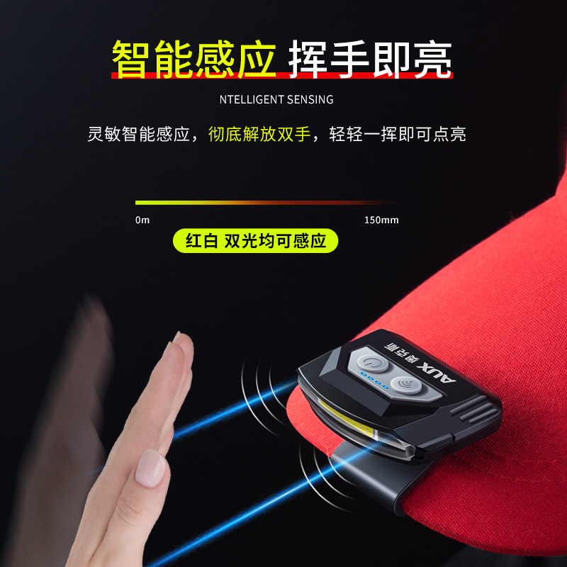 奥克斯头灯钓鱼夜钓感应强光帽夹灯 奥克斯优蓝头灯