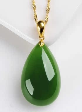 天然和田碧玉色冰种玉髓水滴吊坠