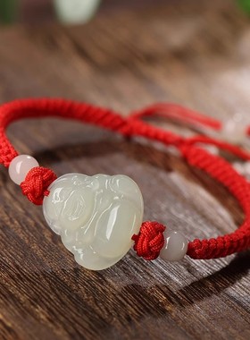 和田玉佛手链红绳编织小弥