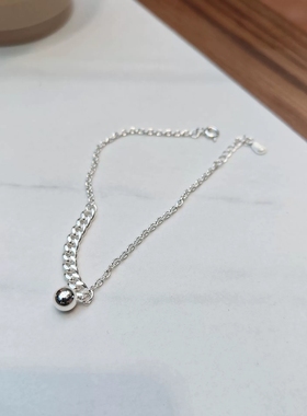 S925纯银拼接链吊圆球手链气质甜美百搭手饰个性手串甜美风秀气潮