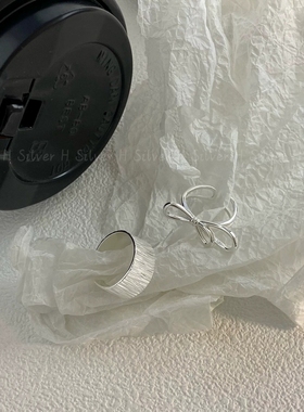 S925纯银竖条纹理戒指蝴蝶结戒指小众设计百搭食指指环甜美风女潮