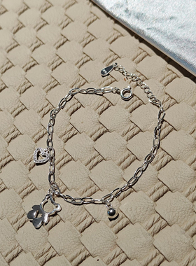 S925纯银爱心小熊手链时尚个性高级感百搭甜美风女潮手串轻奢时尚