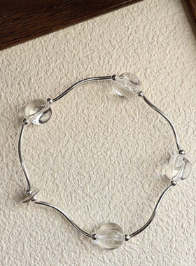 S925纯银天然绿幽灵白水晶沉香花蕊手链奥地利白水晶弯管手链女潮