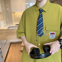 High level sense Klein blue short sleeve shirt mens summer ins Chauffins blouse blouse blouse dk day tie jacket