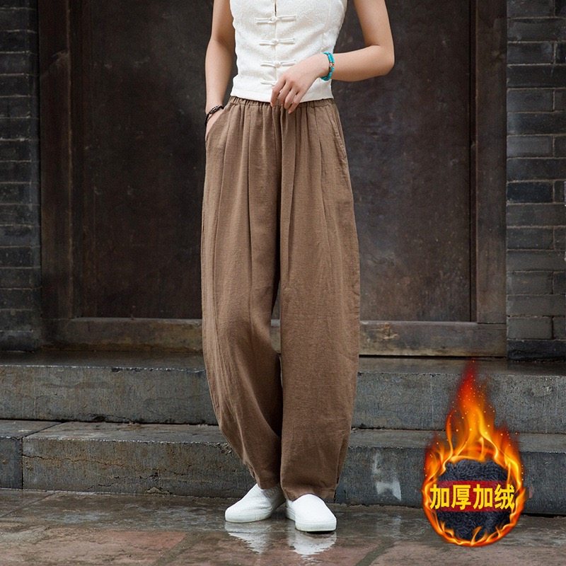 棉麻加绒灯笼裤女秋冬新款原创宽松显瘦加厚长裤亚麻休闲裤太极裤,淘宝优惠券,粉丝福利购,淘宝优惠卷
