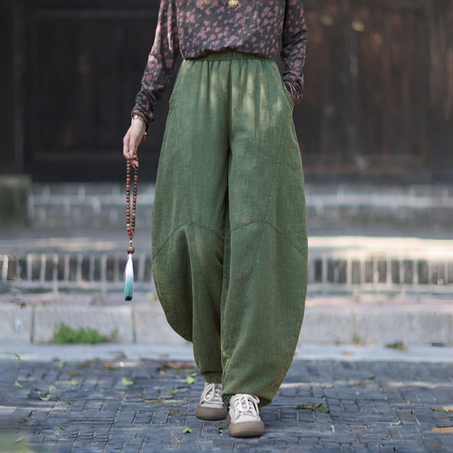 棉麻夹棉灯笼裤女2025年冬季新款原创苎麻宽松加厚太极裤棉裤外穿,淘宝优惠券,粉丝福利购,淘宝优惠卷