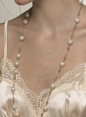 1JINN M2M两戴法式拼接复古长款毛衣链高级显气质双层可叠戴项链