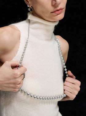 1JINN M2M 简约时尚银色珍珠长款项链女高级感可绕两圈多层叠戴