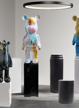 轻奢风大熊摆件落地增高台客厅玄关装饰品底座大堂雕塑摆设品摆台