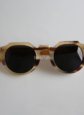 经典法式圆形三颗铆钉透明黄黑棕条纹牦牛角光学眼镜架太阳镜墨镜