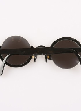 超轻拱鼻梁左右不对称上下半圆弧形细边框黑色水牛角太阳眼镜墨镜