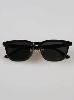 Nilerun蝶形大框架显脸瘦小防紫外线偏光墨镜黑色水牛角太阳眼镜