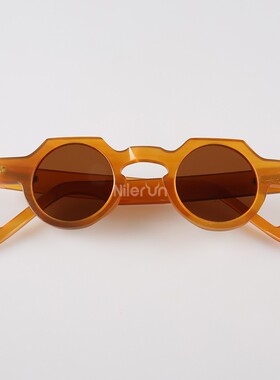 圆形半透明咖啡果冻色桔红印度牛角茶色TAC偏光太阳眼镜墨镜
