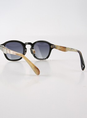 真牛角墨镜方形框手工打磨抛光亮凸鼻梁渐近灰镜片偏光太阳眼镜