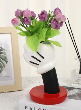 跨境创意米奇手握花瓶桌面摆件家居卧室书桌个性创意装饰摆件批发