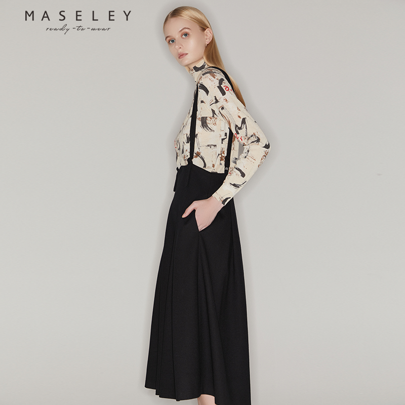 Maseley/玛塞莉百搭背带裙冬季新款高级感修身气质优雅半身裙女