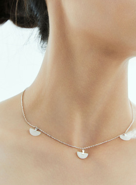 DOVETAIL卯时珠宝折扇系列mini燕尾榫925银银色饰面白玉项链礼物