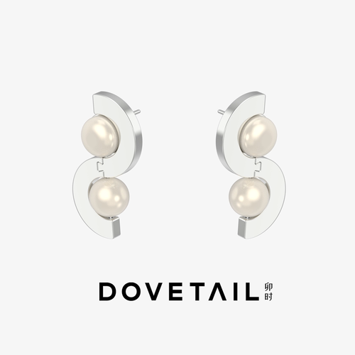 DOVETAIL联珠经典燕尾榫925银银色饰面天然珍珠耳饰/项链 - 图0